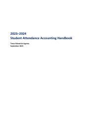 Student Attendance Accounting Handbook Texas Education Agency Course