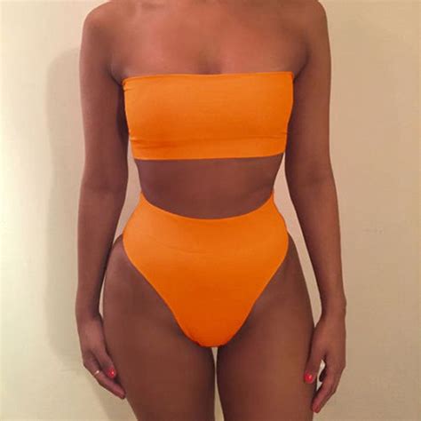 Bikini Sin Tirantes De Cintura Alta Para Mujer Conjunto De Bikini Sexy