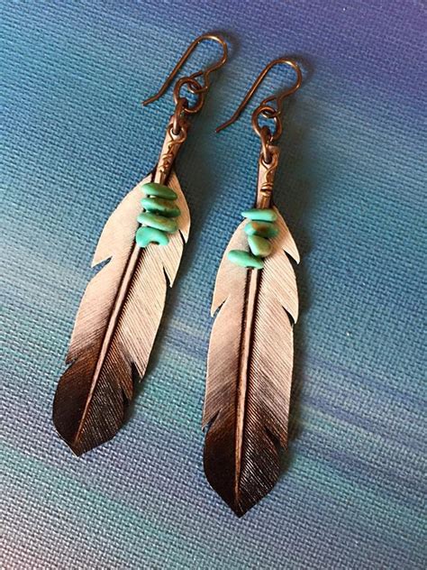 EAGLE FEATHERS Hand Carved And Hand Painted Leather Feather Earrings