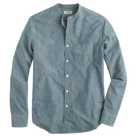 J Crew Wallace Barnes Band Collar Japanese Selvedge Chambray Shirt In