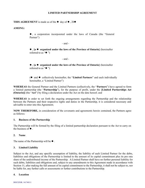 Free Limited Partnership Agreement Template Printable Templates