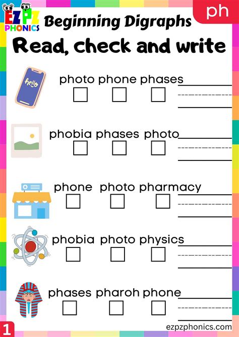 PH Words Read, Check And Write Consonant Digraphs Phonics Beginning ...