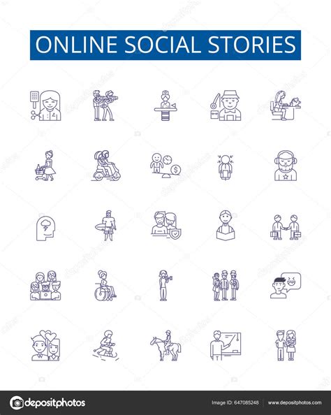 Online Social Stories Line Icons Signs Set Design Collection Networking