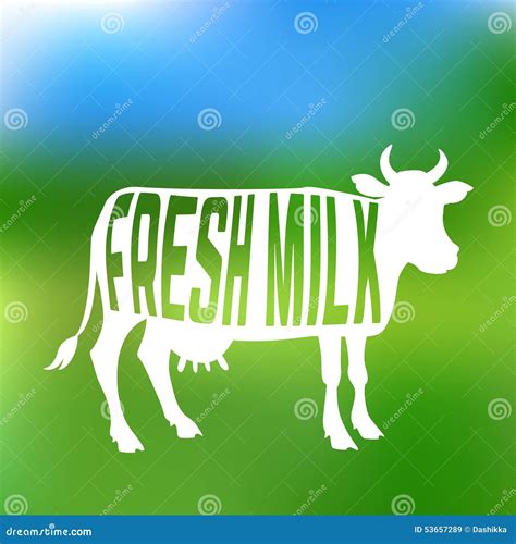 Cow Silhouette With Text Inside About Fresh Milk Cartoon Vector