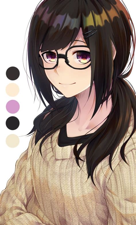 Black Hair Anime Girl With Glasses