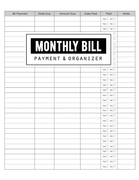 Free Printable Bill Pay Sheets Template Calendar Design