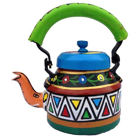 Ihandikart Hand Painted Designer Aluminium Kettle For Tea Coffee Home