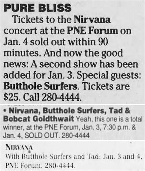 Live Nirvana Concert Chronology January Pacific