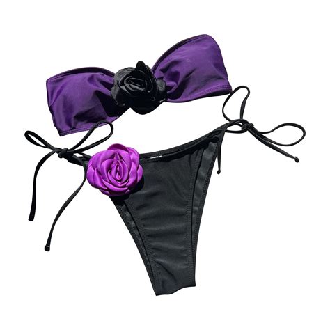 Wedfrse Bikini Sets For Women Two Piece Swimsuit Color Block Rose Tube