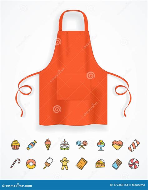 Realistic Detailed 3d Red Apron And Thin Line Icon Vector Stock Vector