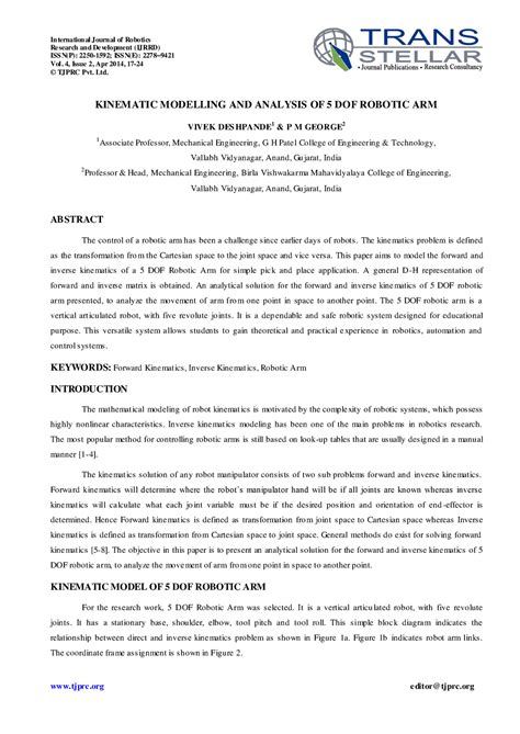 Kinematicmodellingandanalysisof 5 Dofroboticarm Ijrrd Tjprc Editor