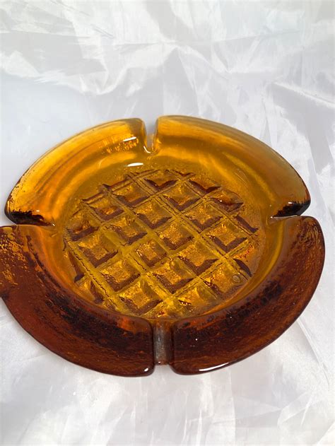 Vintage Dark Amber Heavy Glass Ashtray Etsy