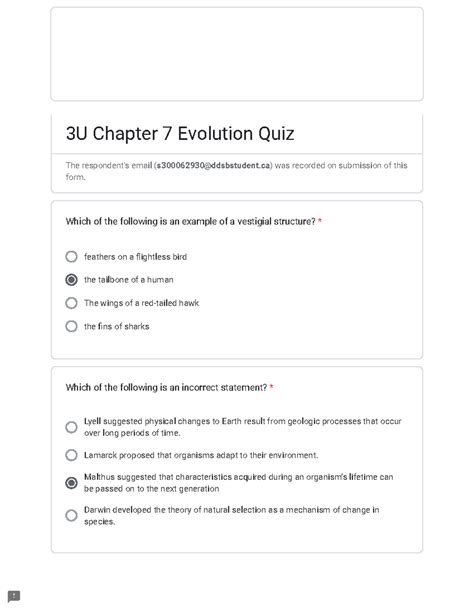3U Chapter 7 Evolution Quiz - feathers on a ightless bird the tailbone