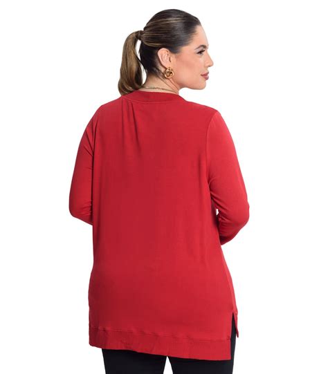 Blusa Manga Longa Molecotton Viscose Secret Glam Vermelho Vermelho