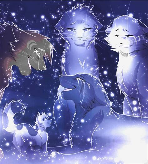 Bluestar Moonflower Snowfur Oakheart And Mosskit In The Starclan Warrior Cats Art Warrior