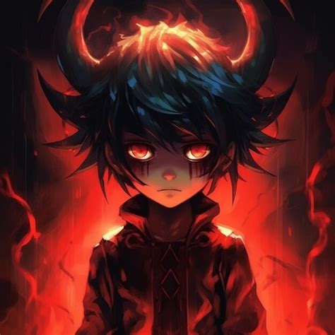 Premium AI Image | anime boy with horns and horns on his head standing in front of a fire ...