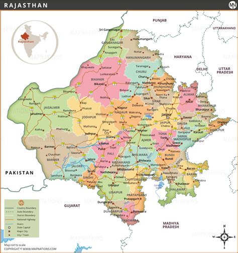 rajasthan map india national highways cities major roads rivers