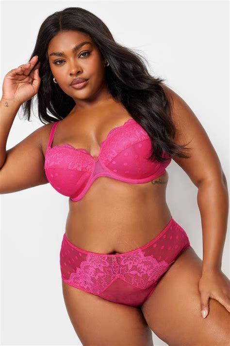 Yours Plus Size Hot Pink Dot Print Lace High Waisted Full Briefs