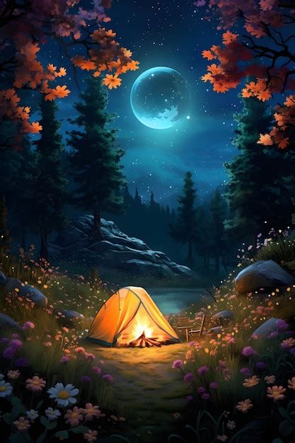 Premium Ai Image Campfire Night Scene Among A Fantasy Forest Of