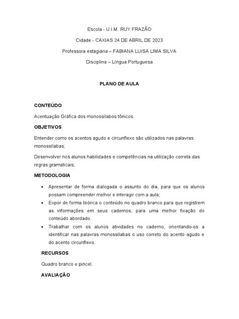 plano de aula - portugues | PDF