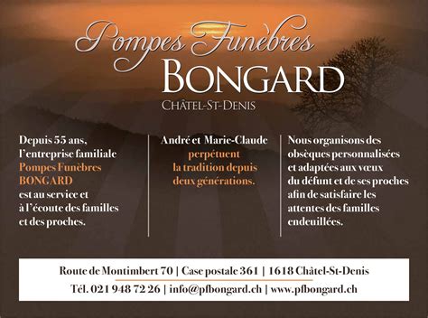 Pompes Funèbres BONGARD Chatel St Denis A lécoute des familles et