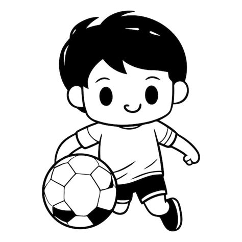 Niño Jugando Al Fútbol Ilustración Vectorial De Personajes De Dibujos Animados Niño Lindo