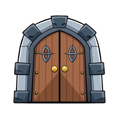 Premium Vector | A cartoon drawing of a door with a wooden door and ...