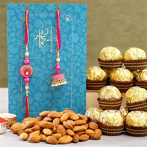 Meenakari Lumba Rakhi Set And Almonds With Ferrero Rocher Exp Usa