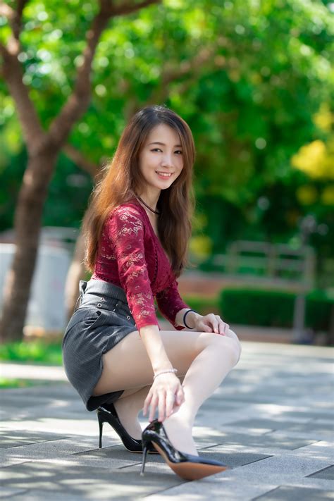 Asian Pose Sitting Legs Shorts Blouse Brunette Girl HD Phone