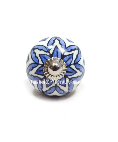 Blue Floral Ceramic Cabinet Knobs, Set of 2 - RoyalFurnish.com