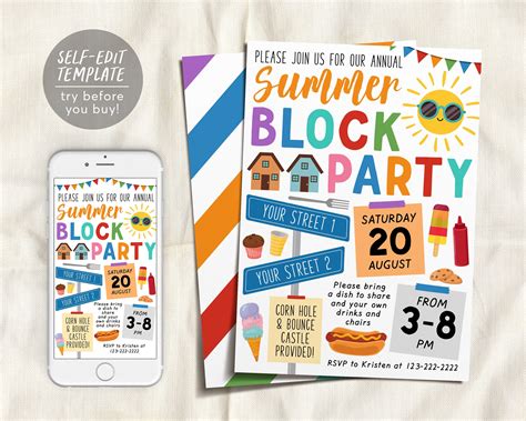 Neighborhood Block Party Invitation Ideas Editable Block Party Flyer,