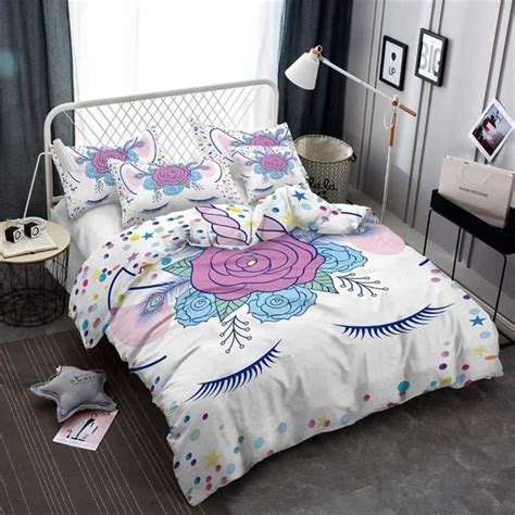 Housse De Couette X Cm Licorne Et Belles Fleurs Avec Taies D