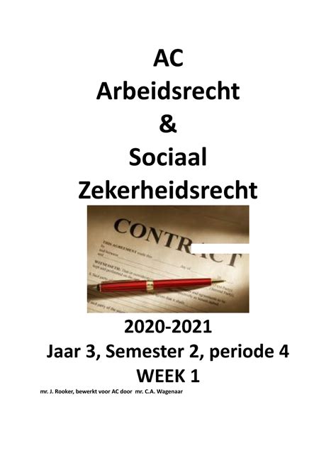 Arbeidsrecht En Socialezekerheidsrecht Handleiding Week 1 AC