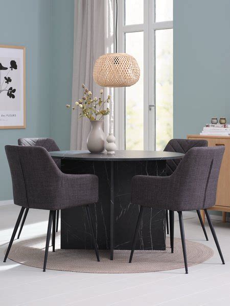 KRONDAL D110 Table Marble 4 PURHUS Chairs Grey Black JYSK