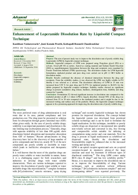 Pdf Effect Of Dissolution Rate By Liquisolid Compact Approach An