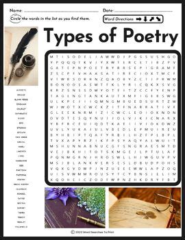 Types Of Poetry Word Search Puzzle By Word Searches To Print TPT