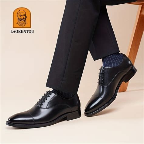 Laorentou Mens Premium Leather Pointed Toe Lace Up Dress Shoes Durable Non Slip Formal Shoes