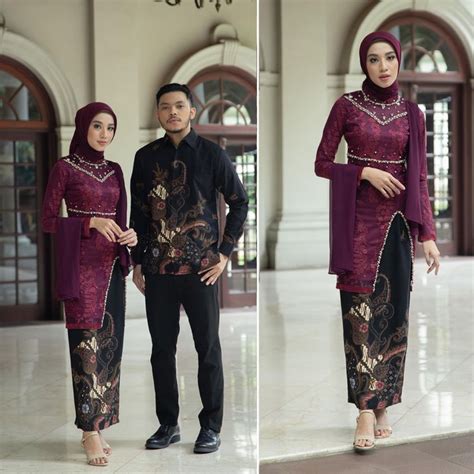 Jual Kebaya Couple Modern Wisuda Lamaran Baju Tunangan Batik Brukat