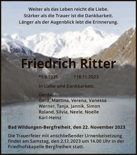 Traueranzeigen Von Friedrich Ritter Trauer Wlz Online De