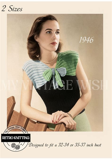 S Pussy Bow Sweater Knitting Pattern Cap Sleeve Blouse Sizes