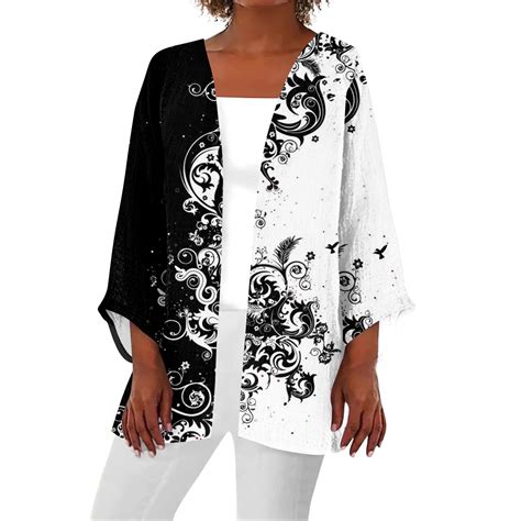 Paaisye Plus Size Cardigan For Women Three Quarter Sleeve Open Front