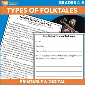 Identifying Folktales Passages Myth Legend Fairy Tale Fable Tall Tale