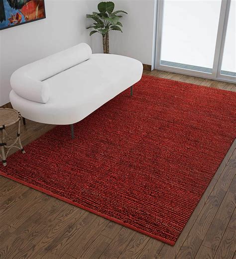 Buy Red Jute Textured Solids X Feet Hand Woven Carpet By Jaipur