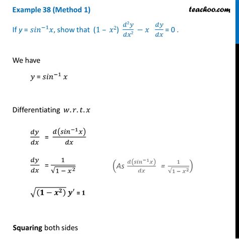 Example 38 If Y Sin 1 X Show That 1 X2 D2y Dx2 X Dy Dx 0