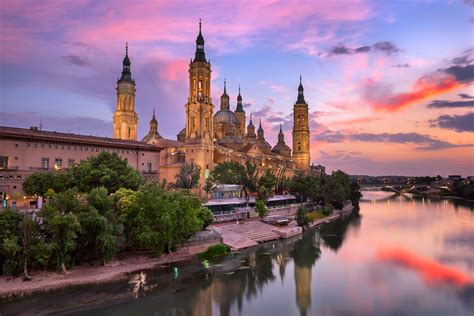 Aragon Ebro River The City Spain Bridge Building 1080p Zaragoza