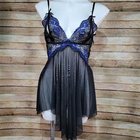 Avidlove Intimates Sleepwear Avid Love Black With Blue Lace