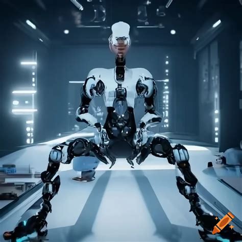 Scientists Working On A Futuristic Cyborg In A White Laboratory On Craiyon