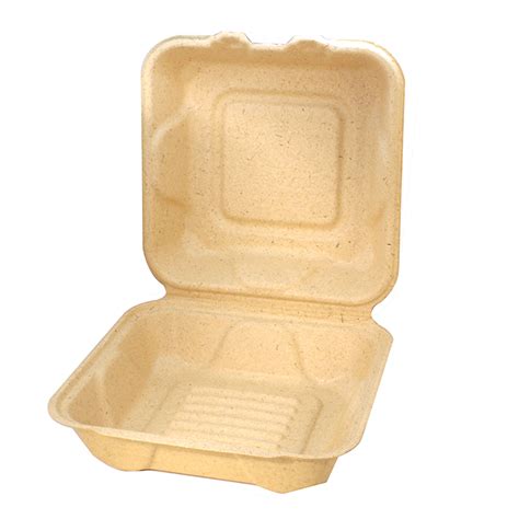 8x8 Compostable Fiber Blend Hinged Lid Container Pactiv Evergreen