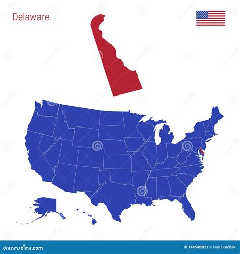 The State Of Delaware Is Highlighted In Red Vector Map Of The United