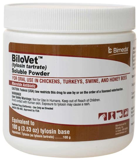 Bilovet Tylosin Tartrate Soluble Powder For Chickens Turkeys Swine